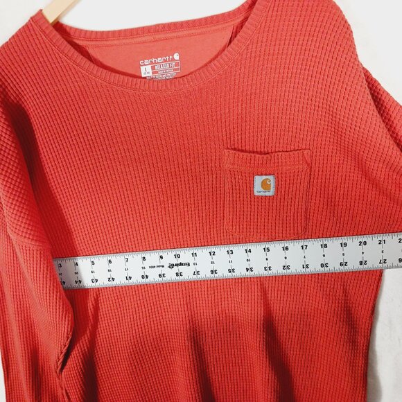 Carhartt, Relaxed Fit Waffle Thermal Long Sleeve, Front Pocket w/ Logo, L 12/14 - Picture 8 of 16